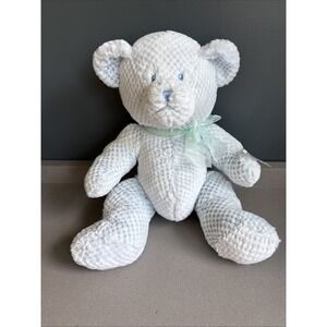 Baby Ganz Baby BLUE Check TEDDY BEAR 11"  Checkered Embroidered Eyes